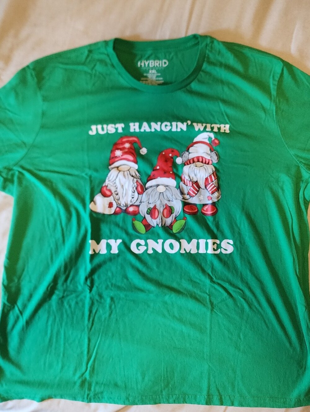 Hybrid & company Green Graphic Tee with Festive Gnomes
